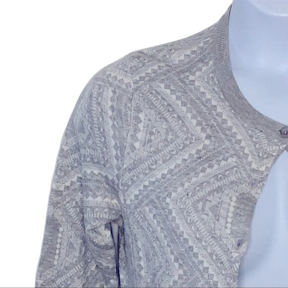 Bass Medallion Print Grey & White Cardigan Button Front Sweater Medium - Picture 6 of 12